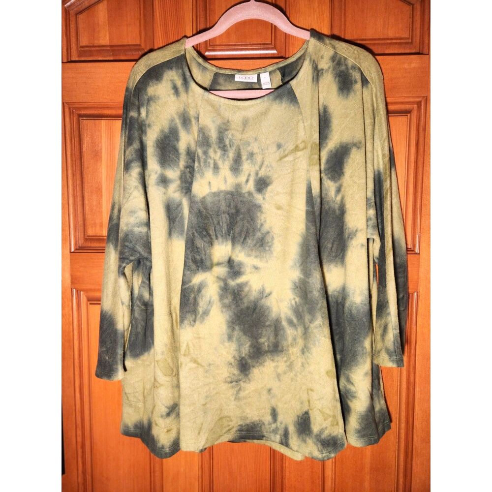 LOGO by Lori Goldstein Olive Green Top Tie Dye Long Sleeve Women's Size XL NWT!